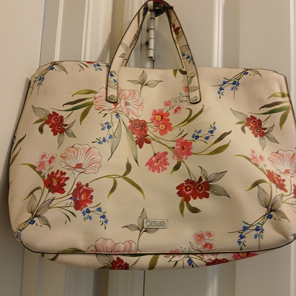 Carlos Santana Cream Floral Tote Bag